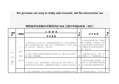 陕西省学校发展水平督导评估316工程小学指标体系