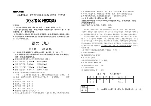 2020年四川省高职院校单招考试文化考试普高类语文模拟卷(九)及答案解析