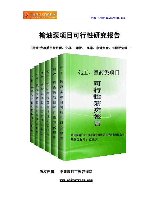 输油泵项目可行性研究报告(专业经典案例)