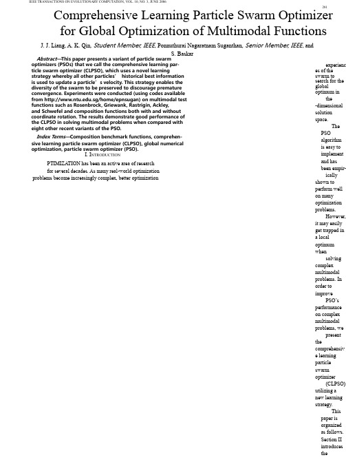 Comprehensive learning particle swarm optimizer for global optimization of multimodal functions(1)