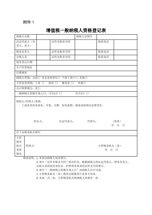 一般纳税人登记表