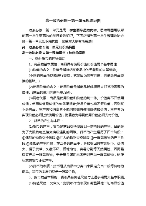 高一政治必修一第一单元思维导图