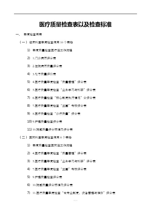 医疗质量检查表以及检查标准