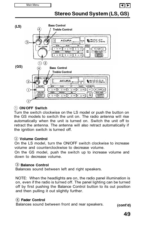 Stereo Sound System (LS, GS) 操作指南说明书