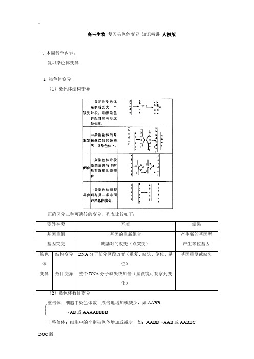 高三生物 复习染色体变异 知识精讲 人教版