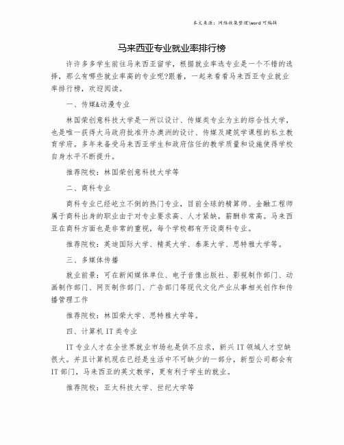 马来西亚专业就业率排行榜.doc