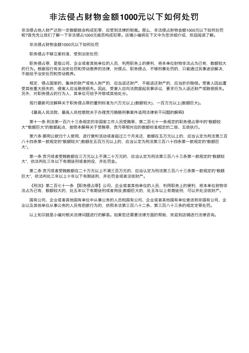 非法侵占财物金额1000元以下如何处罚