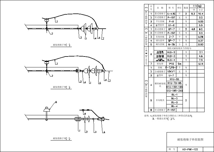 10KV配电线路图集 耐张绝缘子串组装图