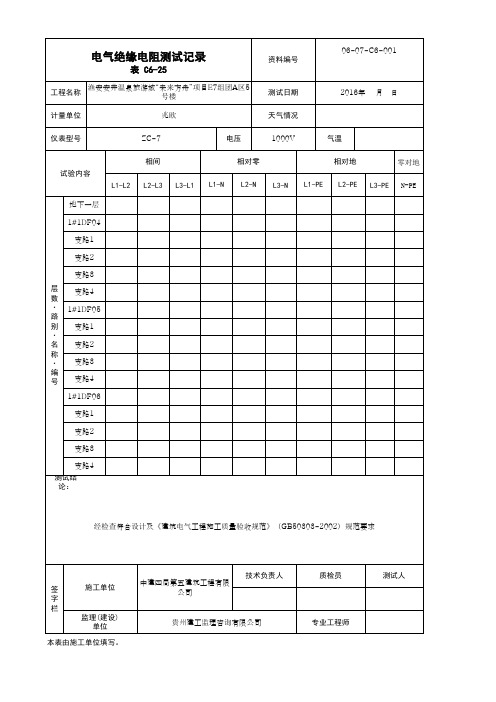 001-表C6-25 电气绝缘电阻测试记录