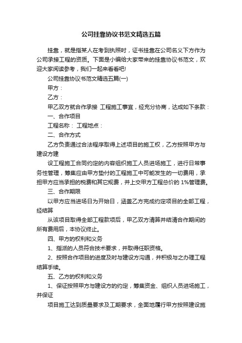 公司挂靠协议书范文精选五篇