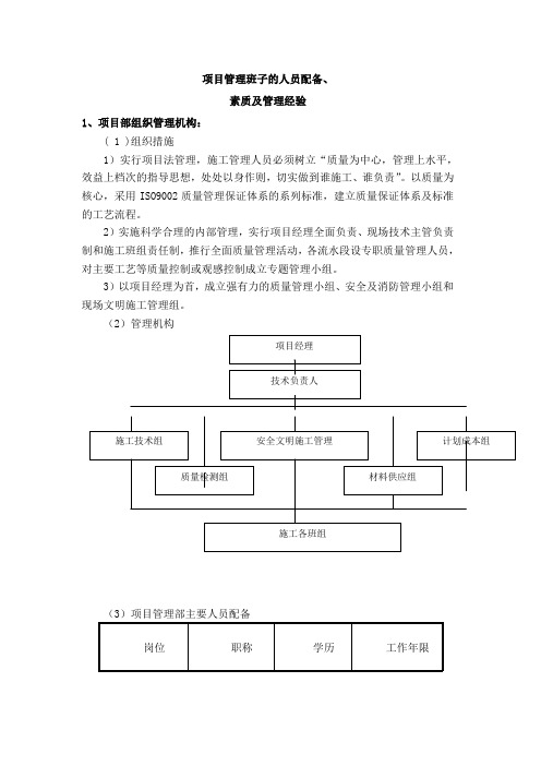 项目管理班子人员配备、素质及管理经验