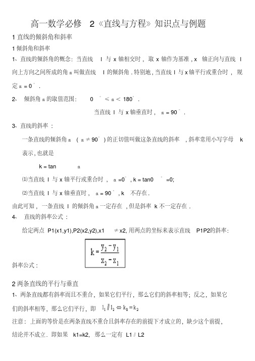 高一数学必修2《直线与方程》知识点与例题