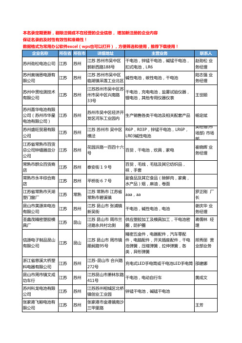 2020新版江苏省干电池工商企业公司名录名单黄页联系方式大全58家