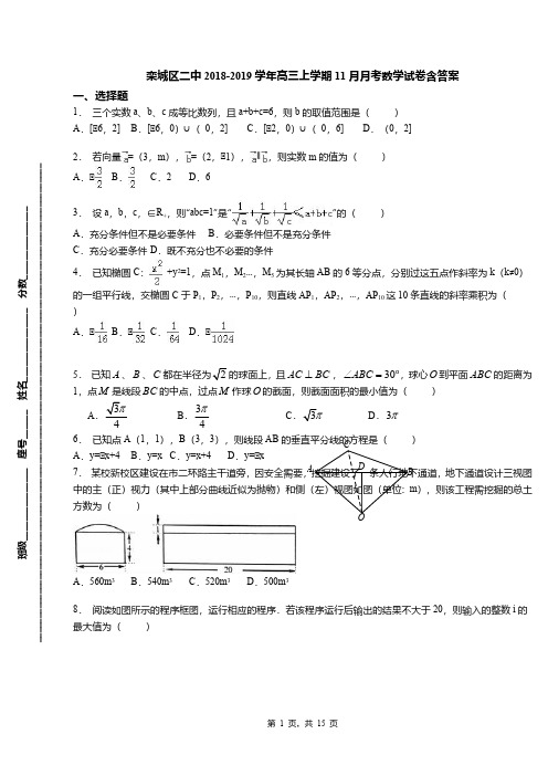 栾城区二中2018-2019学年高三上学期11月月考数学试卷含答案