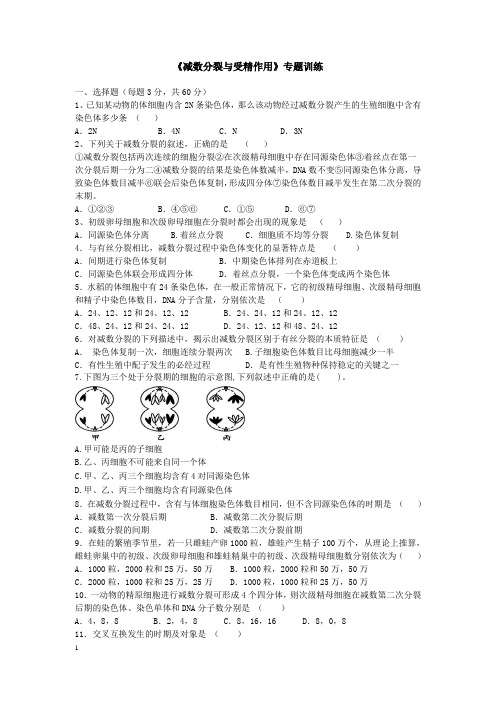 高中生物必修2《减数分裂与受精作用》检测题【附参考答案】