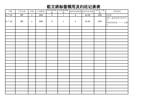 标签领用记录表