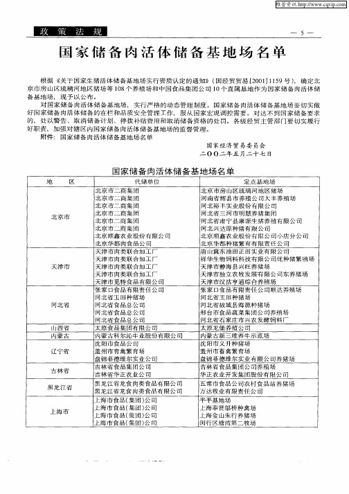 国家储备肉活体储备基地场名单