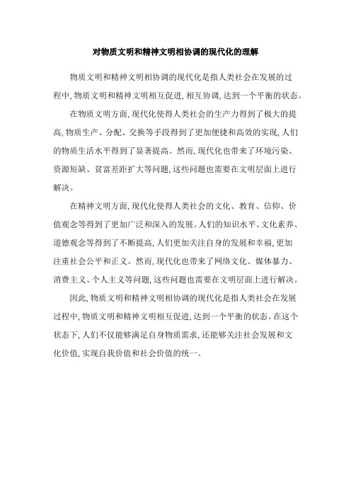 对物质文明和精神文明相协调的现代化的理解