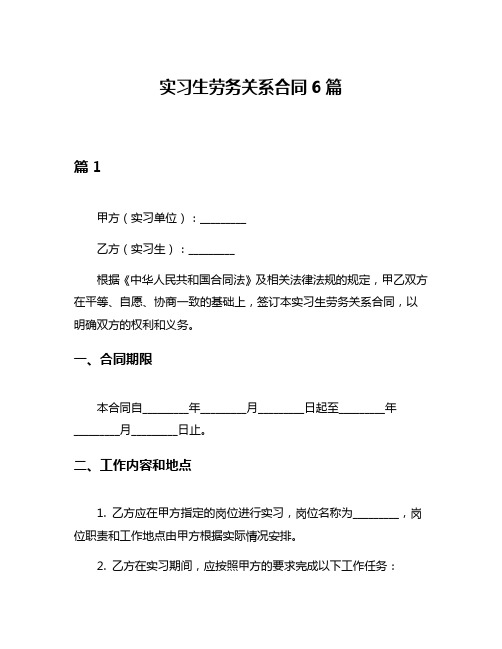 实习生劳务关系合同6篇