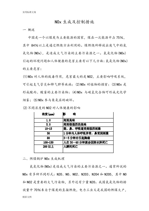 NOx生成及控制要求措施