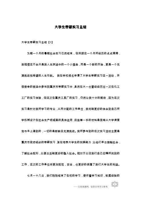 大学生带薪实习总结