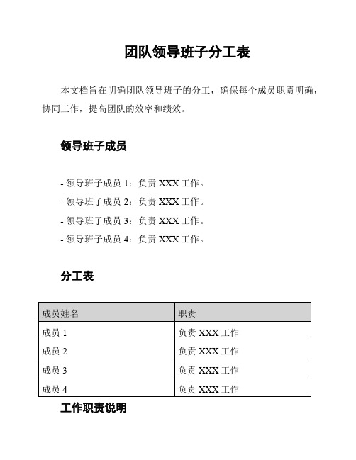 团队领导班子分工表