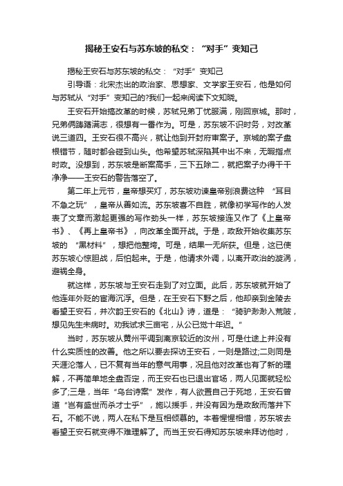 揭秘王安石与苏东坡的私交：“对手”变知己