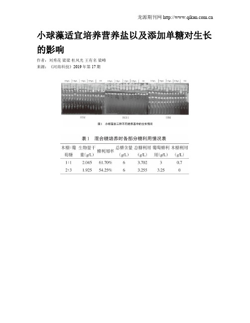 小球藻适宜培养营养盐以及添加单糖对生长的影响