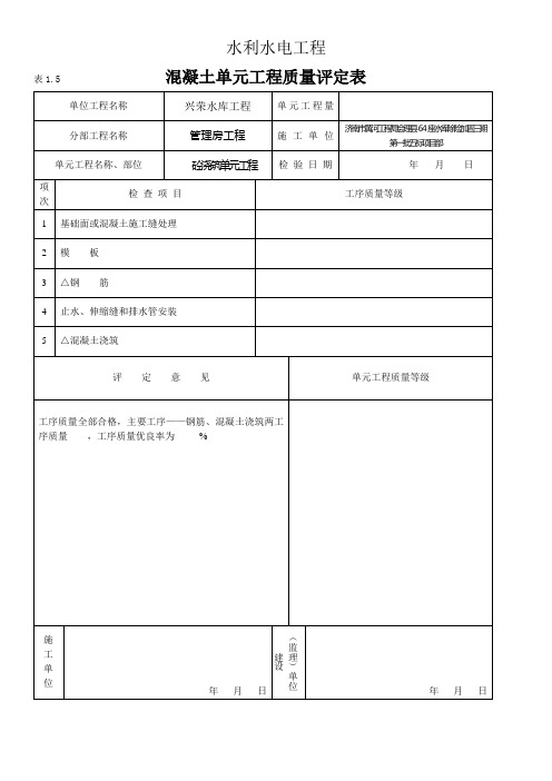 表1.5  混凝土单元工程质量评定表