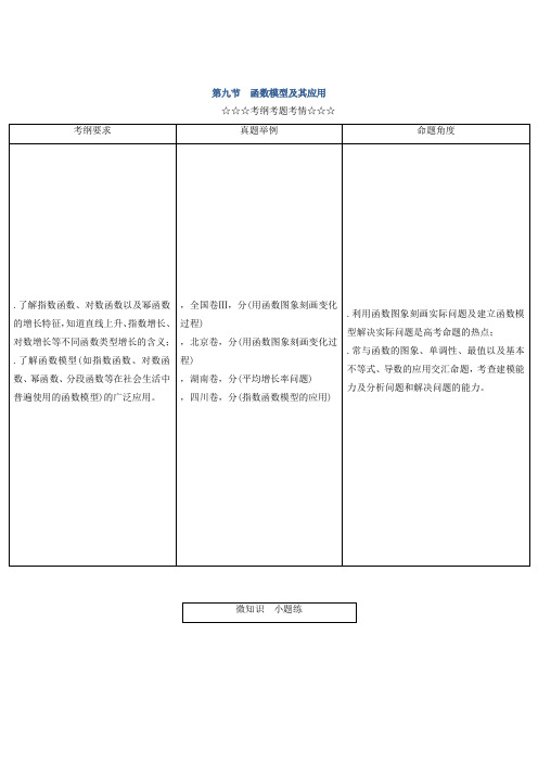 2018届高考数学(理)大一轮复习顶层设计教师用书第二章 函数、导数及其应用 第九节 函数模型及其应用 Word