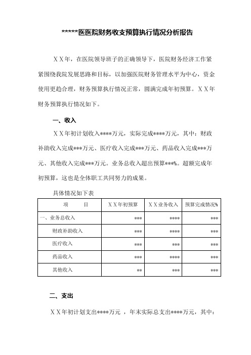 医院财务收支预算执行情况分析报告