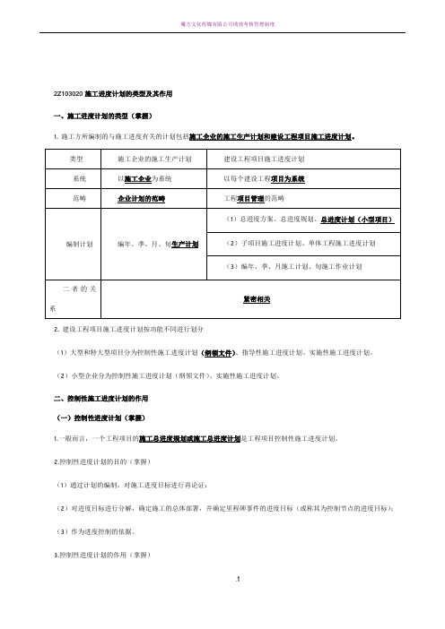 14、施工进度计划的类型及其作用