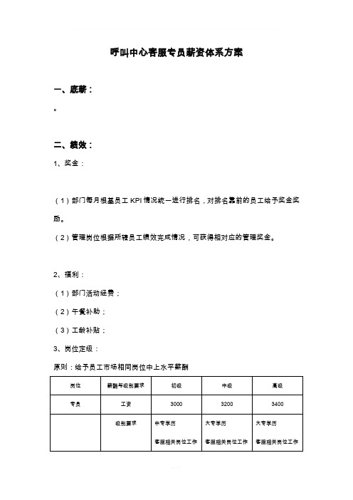 客服专员薪资体系方案