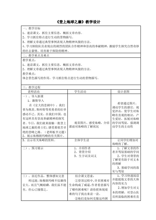 鲁教版(五四学制)六年级下册第四单元第21课《登上地球之巅》教学设计