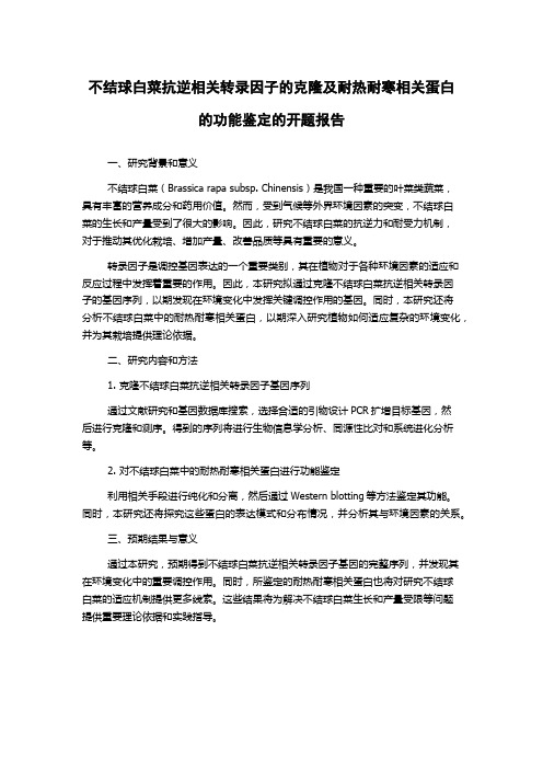 不结球白菜抗逆相关转录因子的克隆及耐热耐寒相关蛋白的功能鉴定的开题报告