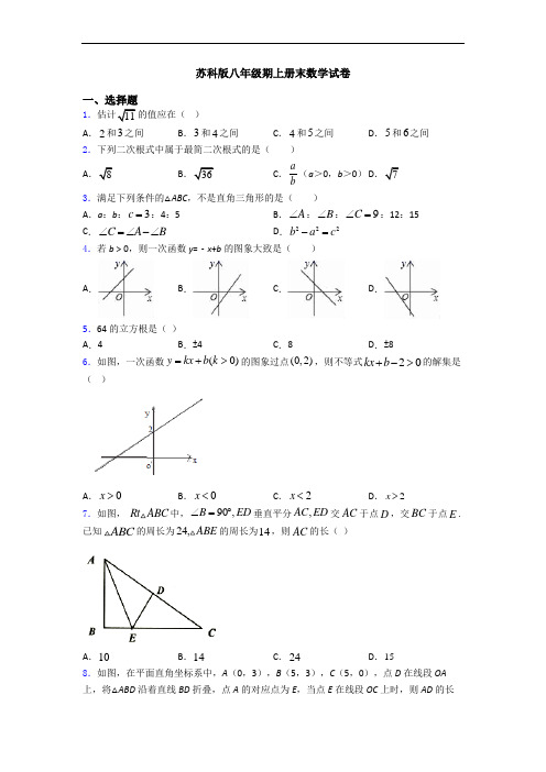 苏科版八年级期上册末数学试卷