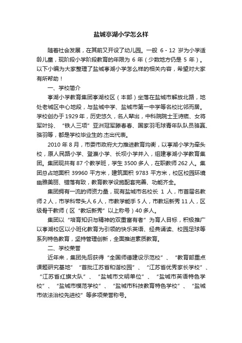 盐城亭湖小学怎么样