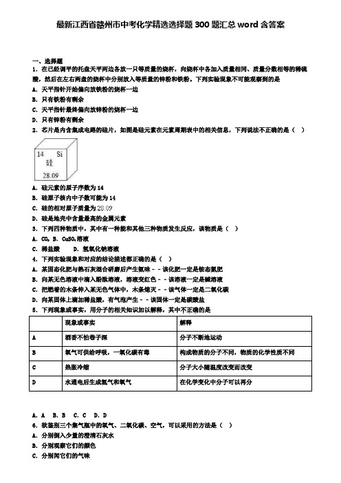 最新江西省赣州市中考化学精选选择题300题汇总word含答案