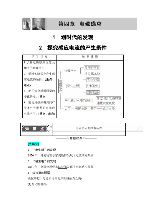 2018年人教版物理选修3-2 第4章 1 划时代的发现  2 探究感应电流的产生条件