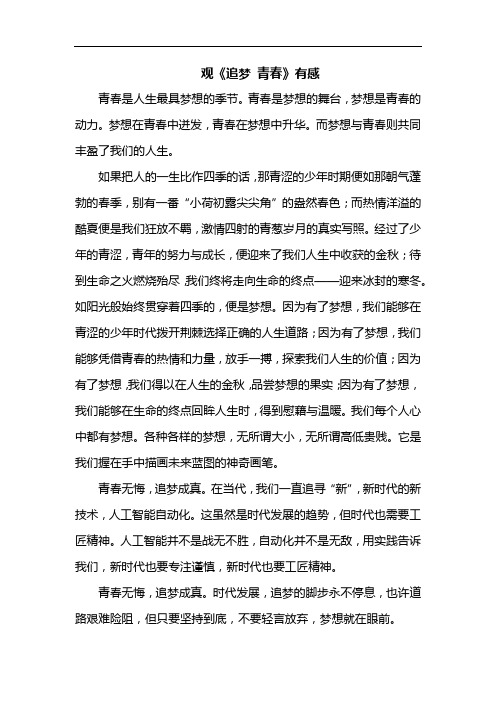 观《追梦 青春》有感