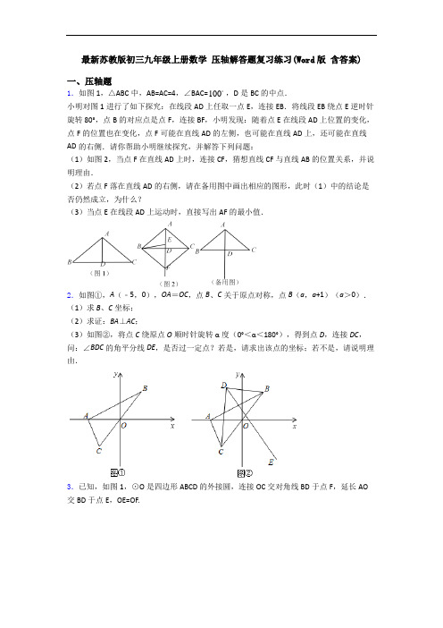 最新苏教版初三九年级上册数学 压轴解答题复习练习(Word版 含答案)