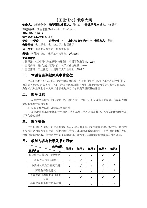 《工业催化》课程教学大纲