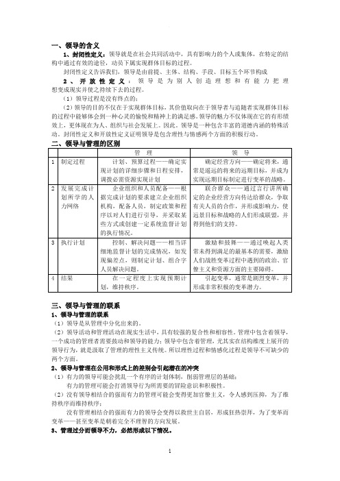 领导科学与艺术 知识点