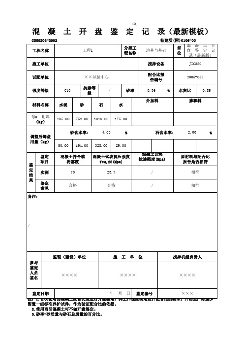 混 凝 土 开 盘 鉴 定  记  录(最新模板)