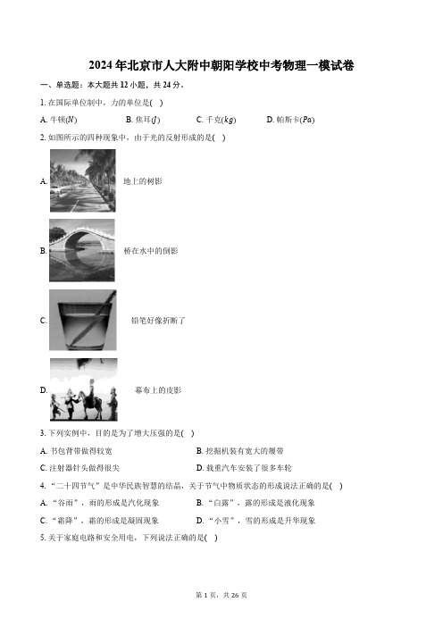 2024年北京市人大附中朝阳学校中考物理一模试卷(含解析)