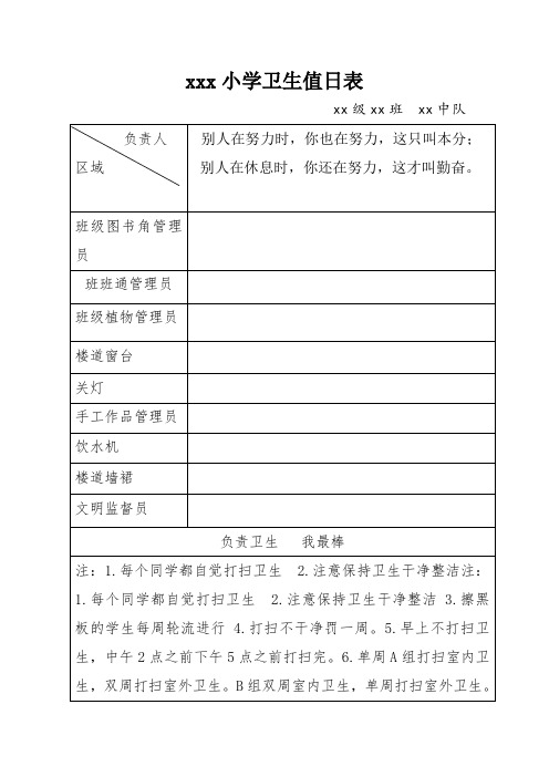 班级卫生值周表2019docx