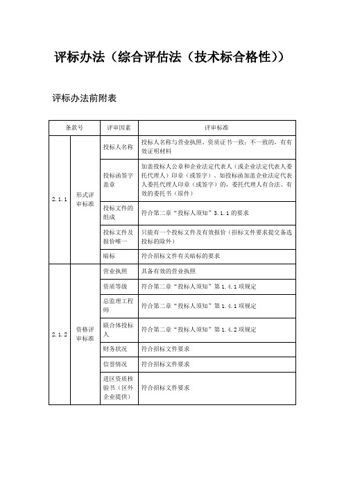 评标办法综合法技术标合格性