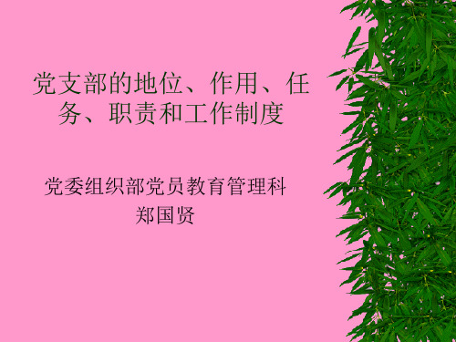 企业党支部的地位、任务、作用和工作制度