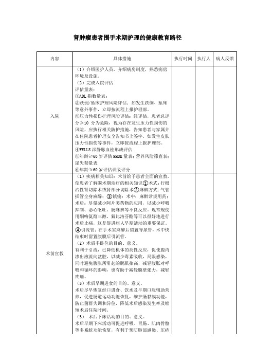 肾肿瘤患者围手术期健康教育路径