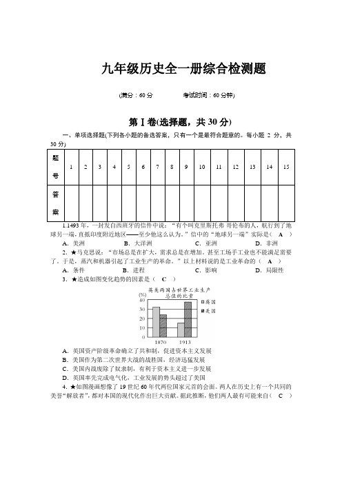 2019年秋人教部编版九年级历史全册综合检测题